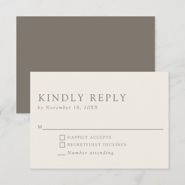 Minimalist Elegant Taupe Neutral Kindly Reply OSA Kort (Fram/baksida)