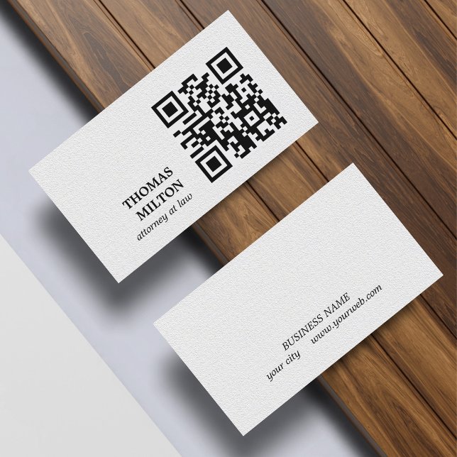Minimalist Elegant Texture White Black QR Code Visitkort (Skapare uppladdad)
