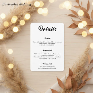 Minimalist Elegant Typography Wedding Details Tilläggskort