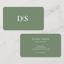 Minimalist Elegant White on Muted Green Initials Visitkort