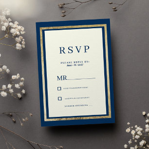 Minimalist elfenben guld marinblå glam RSVP Inbjudningar