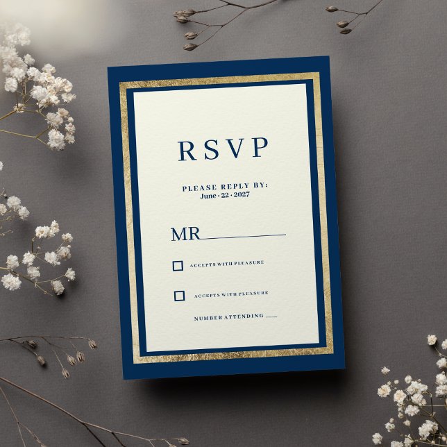 Minimalist elfenben guld marinblå glam RSVP  Inbjudningar (Minimalist ivory gold navy blue glam RSVP)