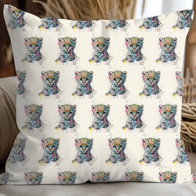 Minimalist Elfenbensfärgad Vattenfärg Leopardmönst Kudde (Skapare uppladdad)