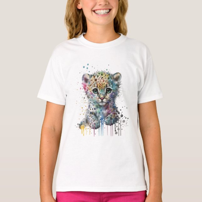 Minimalist Elfenbensfärgad Vattenfärg Leopardmönst T Shirt (Framsida)