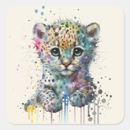 Minimalist Elfenbensvitt Vattenfärg Leopardmönster Fyrkantigt Klistermärke