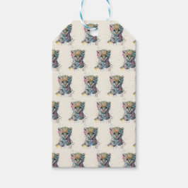 Minimalist Elfenbensvitt Vattenfärg Leopardmönster Presentetikett