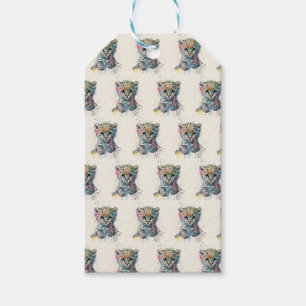 Minimalist Elfenbensvitt Vattenfärg Leopardmönster Presentetikett