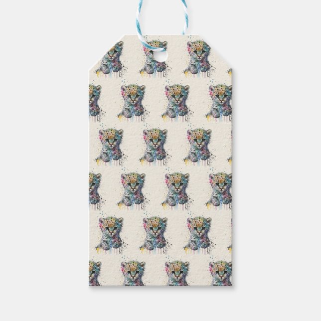 Minimalist Elfenbensvitt Vattenfärg Leopardmönster Presentetikett (Framsidan)
