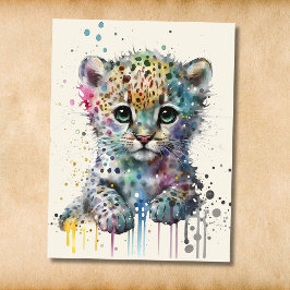Minimalist Elfenbensvitt Vattenfärg Leopardmönster Vykort