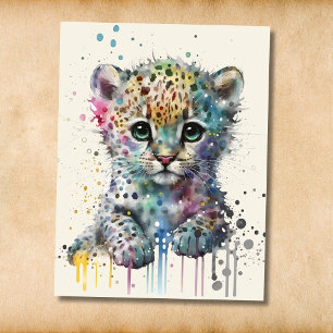 Minimalist Elfenbensvitt Vattenfärg Leopardmönster Vykort