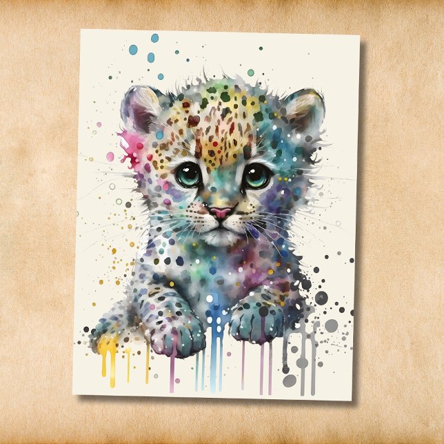Minimalist Elfenbensvitt Vattenfärg Leopardmönster Vykort (Skapare uppladdad)