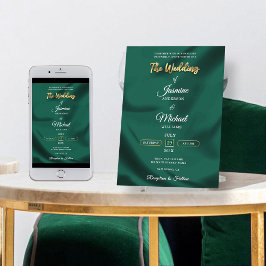 Minimalist Emerald and Gold Foil Script Wedding Inbjudningar