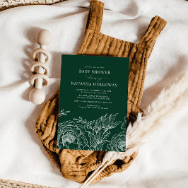 Minimalist Emerald Boho Botanical Baby Shower Inbjudningar
