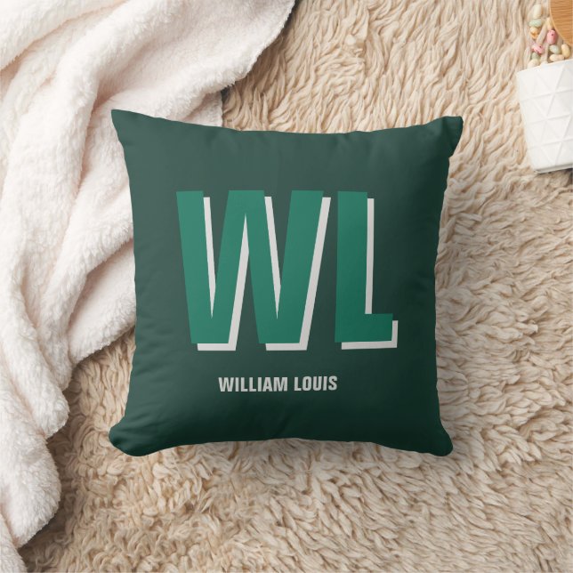 Minimalist Emerald Green Personalized Monogram  Kudde (Filt)