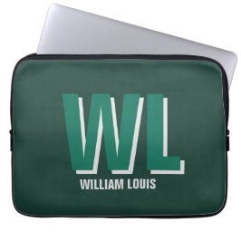 Minimalist Emerald Green Personalized Monogram Laptop Fodral