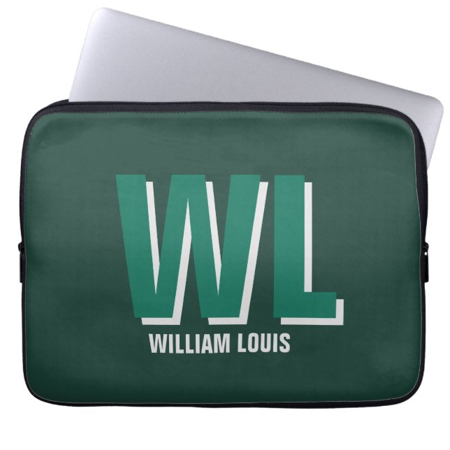 Minimalist Emerald Green Personalized Monogram  Laptop Fodral (Framsidan)