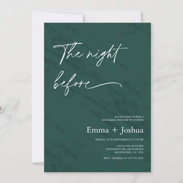 Minimalist Emerald Green Photo Rehearsal Dinner  Inbjudningar (Framsida)