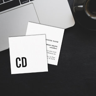 Minimalist enkel elegant vitsvartMonogram Fyrkantigt Visitkort
