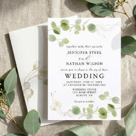Minimalist Eucalyptus Green Foliage Classy Wedding Inbjudningar