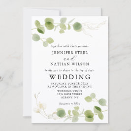 Minimalist Eucalyptus Green Foliage Classy Wedding Inbjudningar