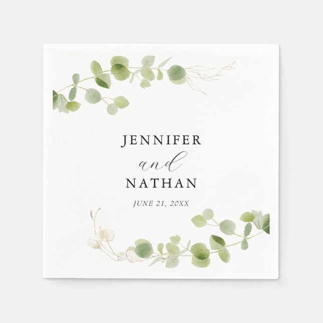 Minimalist Eucalyptus Green Foliage Classy Wedding Pappersservett (Framsidan)