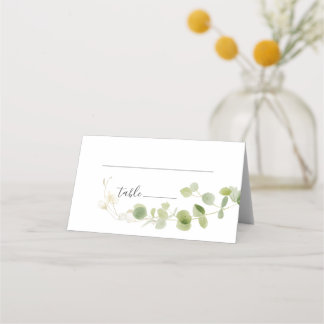 Minimalist Eucalyptus Green Foliage Classy Wedding Placeringskort