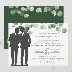 Minimalist Eucalyptus Greenery Gay Bröllop, Mr. & Inbjudningar
