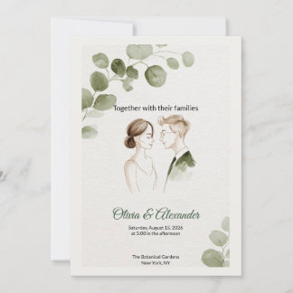 Minimalist Eucalyptus Greenery Wedding Invitation Kort