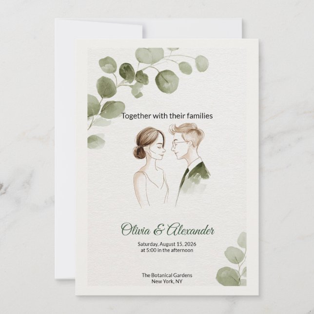 Minimalist Eucalyptus Greenery Wedding Invitation Kort (Framsida)