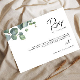 Minimalist Eucalyptus Leaves RSVP Wedding Card Spara Datumet