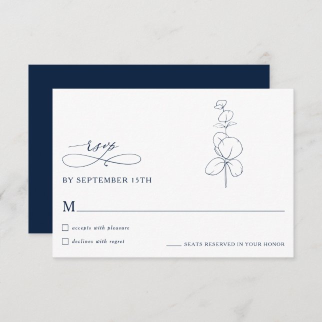 Minimalist Eucalyptus Spring  Wedding RSVP Cards OSA Kort (Fram/baksida)
