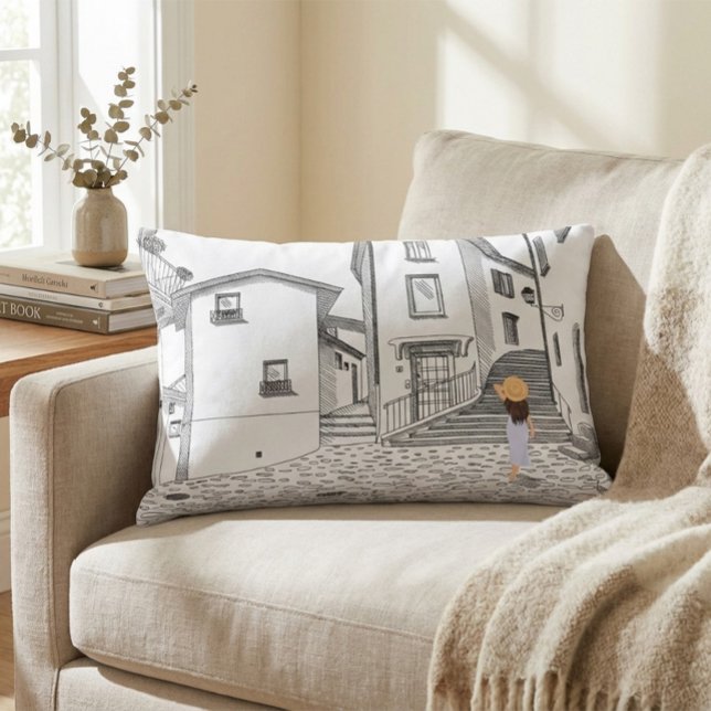 Minimalist European Street Illustration  Prydnadskudde (Skapare uppladdad)