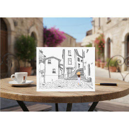 Minimalist European Street Illustration  Vykort