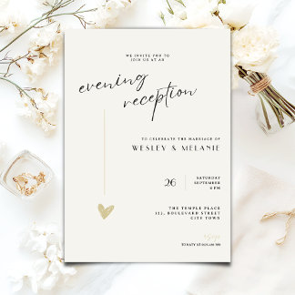 Minimalist Evening Reception Wedding Gold Black  Inbjudningar