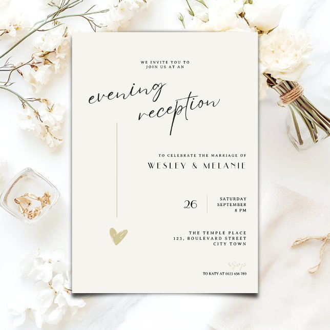 Minimalist Evening Reception Wedding Gold Black  Inbjudningar (Skapare uppladdad)
