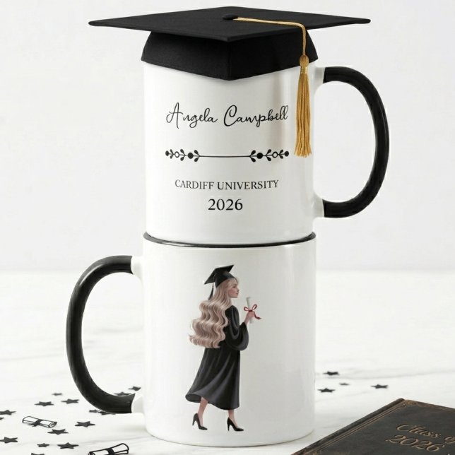 Minimalist Examen Namn Skola År Design Mugg (Skapare uppladdad)
