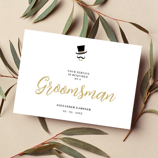 Minimalist Exquisite Gorgeous Script Groosman  Inbjudningar (Minimalist Exquisite Gorgeous Script Groosman Wedding Proposal Card in Black and Faux Gold.)