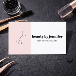 Minimalist Face Logo Lash Technician Blush Pink Visitkort