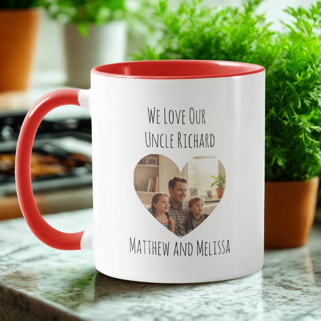 Minimalist Farbror Foto – Upplagt Gåva till Honom Mugg (Heart photo personalized uncle coffee mug)