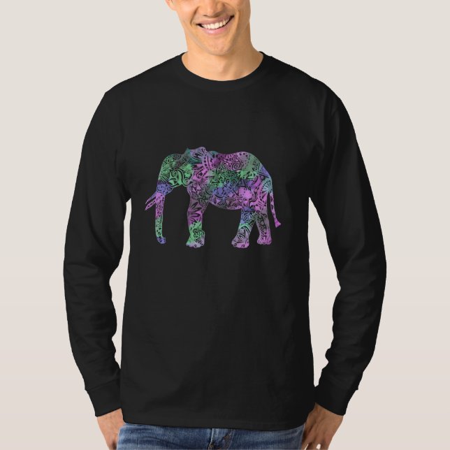 minimalist färgrik stam- blom- neonelefant tee (Framsida)
