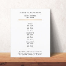 Minimalist Faux Guld Line Beauty Salon Menu