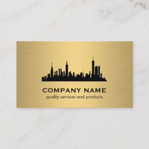 Minimalist Faux Guld Metallic Skyline Visitkort