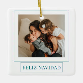 Minimalist Feliz Navidad Teal julfoto Julgransprydnad Keramik