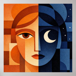 Minimalist Female Face Art Terracotta Abstract Geo Poster