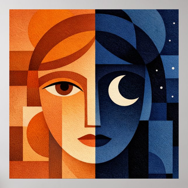 Minimalist Female Face Art Terracotta Abstract Geo Poster (Framsidan)