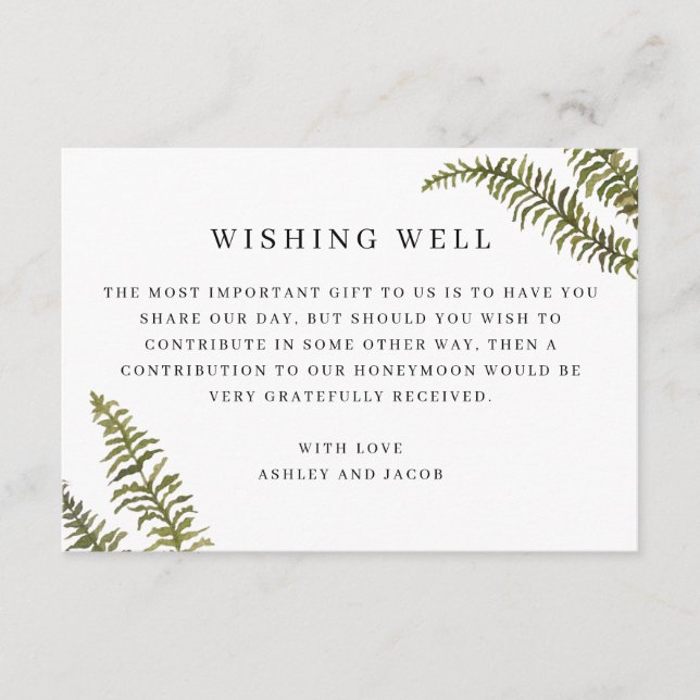 Minimalist Fern Wishing Well | Elegant Wedding Tilläggskort (Framsida)