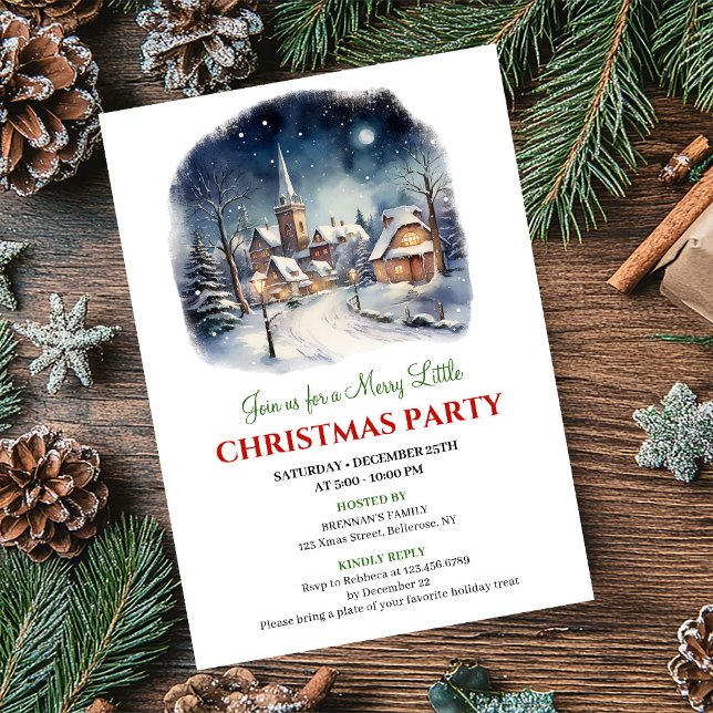 Minimalist festive city Christmas scene party  Inbjudningar (Minimalist festive city Christmas scene party invite)