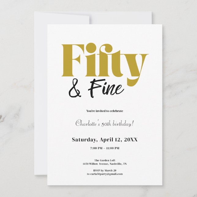 Minimalist Fifty & Fine 50th Birthday Inbjudningar (Framsida)