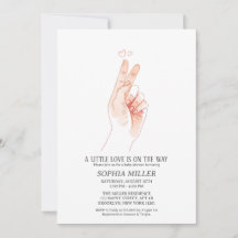 Minimalist Finger Heart Watercolor Baby Shower Inv