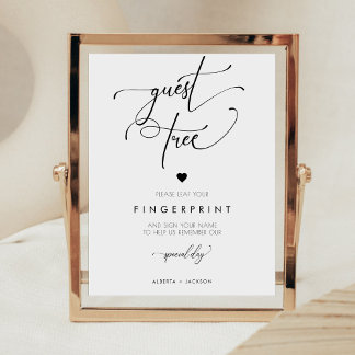 Minimalist Fingerprint Wedding Guest Tree Sign Poster